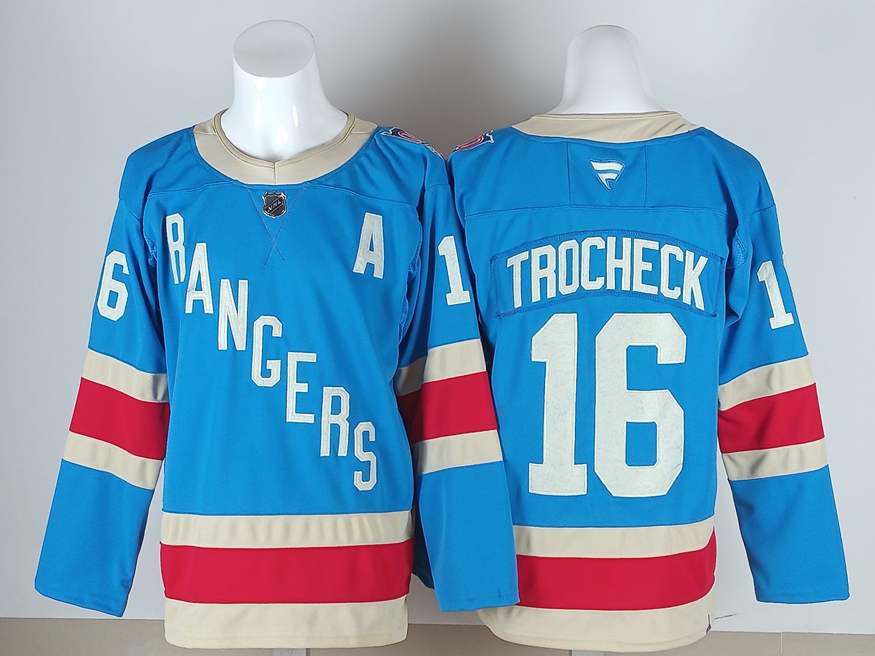 Men 2026 New York Rangers #16 Trocheck Light Blue 100th NHL Jersey style 01